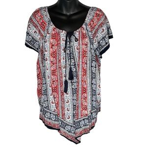 Westport ladies 2XL short sleeve top.  Loose fitting boho Red, White & Blue